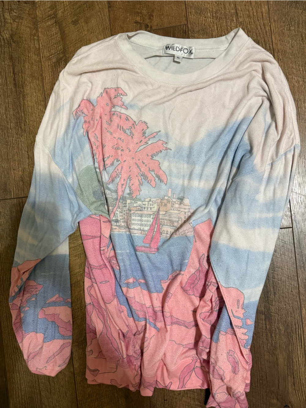 Wildfox Pink & Blue Palm-Print Pullover XL